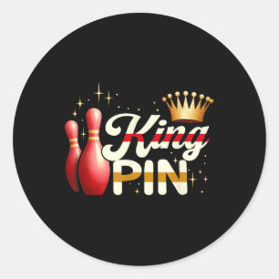 Pegatina Redonda Parejas Bowler League Bowler King Pin Wearing Cro
