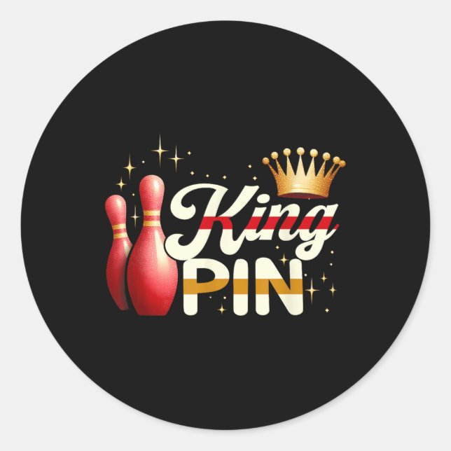 Pegatina Redonda Parejas Bowler League Bowler King Pin Wearing Cro (Anverso)