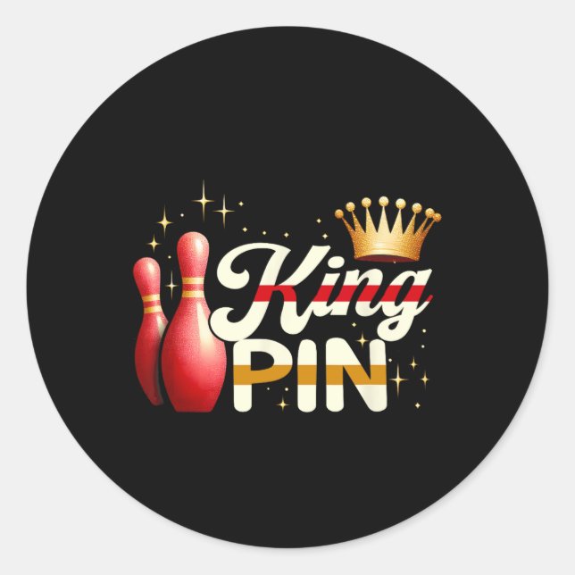 Pegatina Redonda Parejas Bowler League Bowler King Pin Wearing Cro (Anverso)