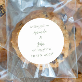 Pegatina Redonda Parejas De Bodas Elegantes Nombres Sage Blanco Ver