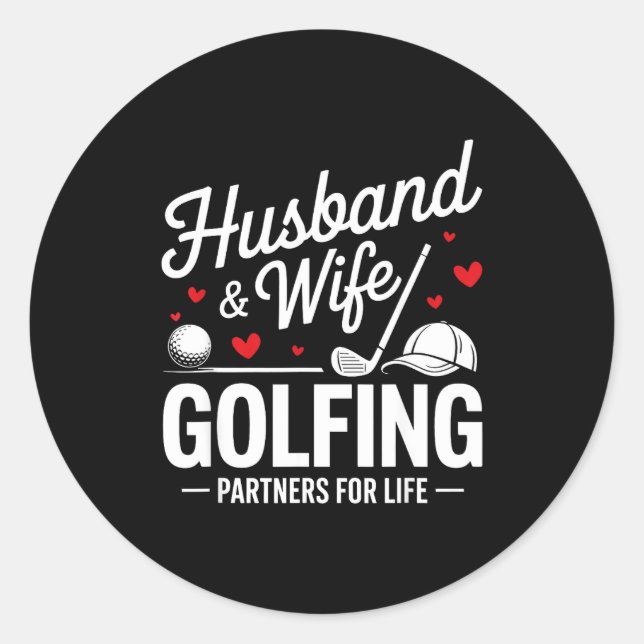 Pegatina Redonda Parejas de golf marido mujer (Anverso)