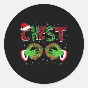 Pegatina Redonda Parejas divertidas Navidades Pajamas Xmas Hombres