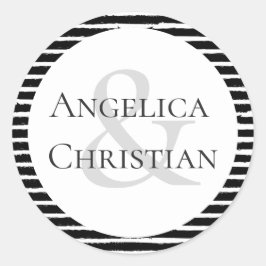 Pegatina Redonda Parejas Nombre Banda Blanca Negra Moderna