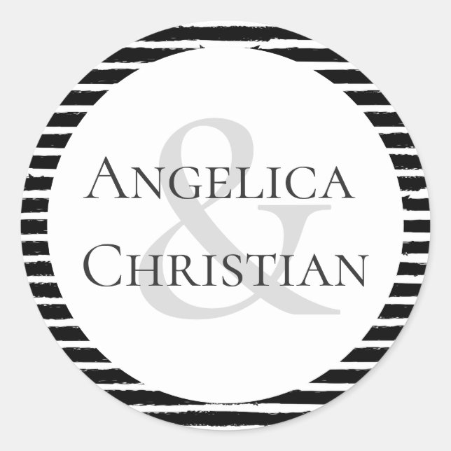 Pegatina Redonda Parejas Nombre Banda Blanca Negra Moderna (Anverso)