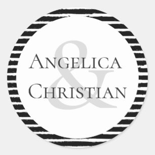 Pegatina Redonda Parejas Nombre Banda Blanca Negra Moderna