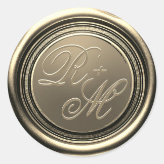 Pegatina Redonda Parejas personalizadas Monograma Cera de oro