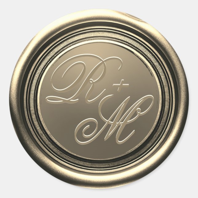Pegatina Redonda Parejas personalizadas Monograma Cera de oro (Anverso)
