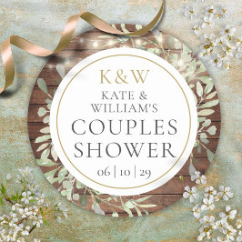 Pegatina Redonda Parejas rusticas monograma de vegetación Ducha de