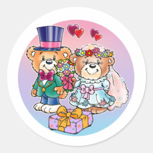 Pegatina Redonda Pares de la boda del oso de peluche