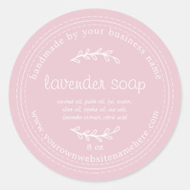 Pegatina Redonda Parfait Rústico De Lavanda Hecha A Mano Rosa