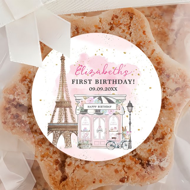 Pegatina Redonda Paris Birthday Parisian Cafe Tea Fiesta Birthday (Subido por el creador)