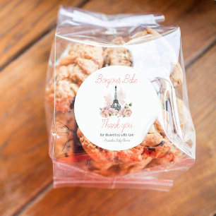 Pegatina Redonda Paris Bonjour Bebe Paris Floral Baby Shower