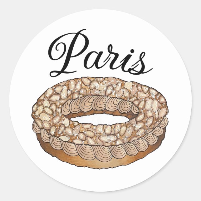 Pegatina Redonda Paris Brest Choux Pastry Patisserie Francia (Anverso)