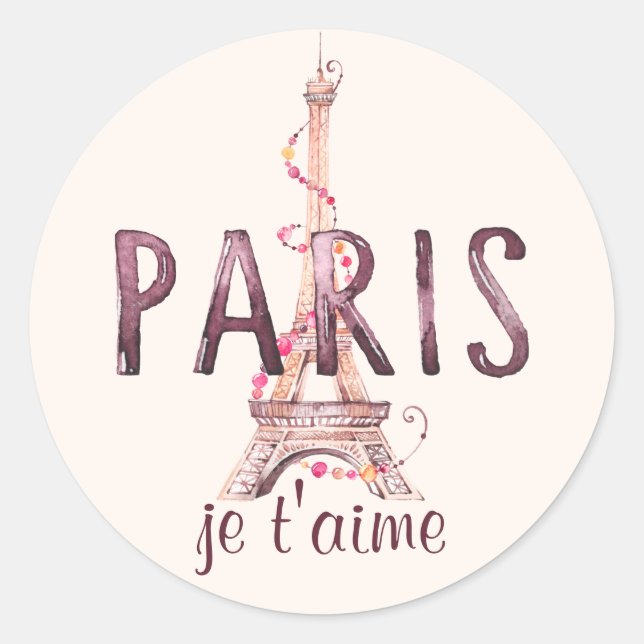 Pegatina Redonda Paris/Eiffel Tower Je T'Aime "Te amo" (Anverso)