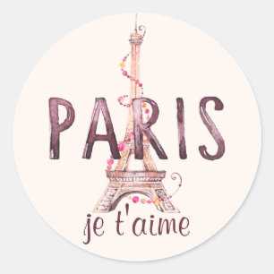 Pegatina Redonda Paris/Eiffel Tower Je T'Aime "Te amo"