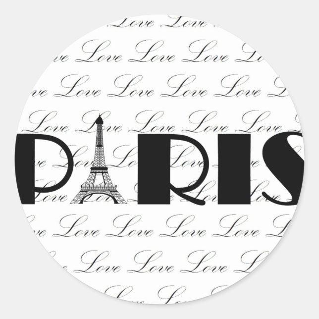 Pegatina Redonda Paris Eiffel Tower Love (Anverso)