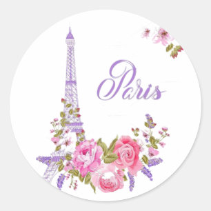 Pegatina Redonda París en Flor Medianoche en París Floral París Rom