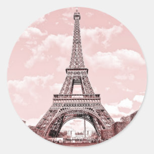 Pegatina Redonda París en la Torre Eiffel Rosa Francia