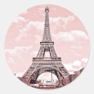 Pegatina Redonda París en la Torre Eiffel Rosa Francia