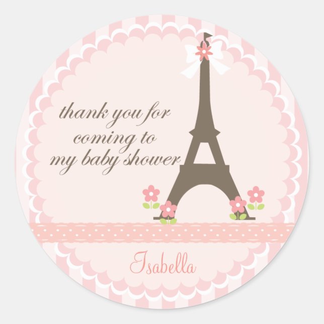 Pegatina Redonda París en primavera Girly Baby Shower Favor (Anverso)