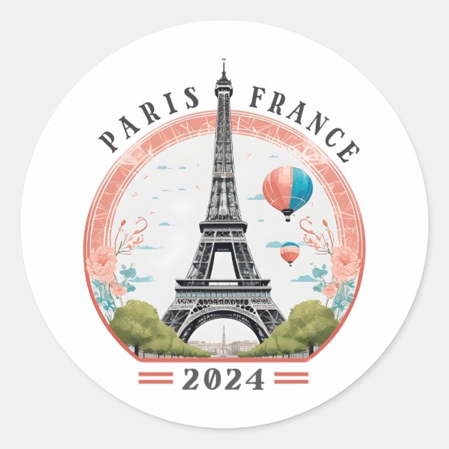 Pegatina Redonda Paris Francia 2024 Fleece Blankets, Torre Eiffel (Anverso)