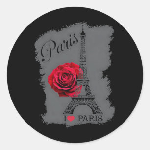 Pegatina Redonda París Francia Torre Eiffel Rosa Día de San Valentí