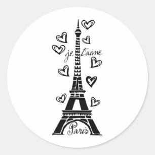 PEGATINA REDONDA PARIS JE T'AIME EIFFEL TOWER Y HEARTS PRINT