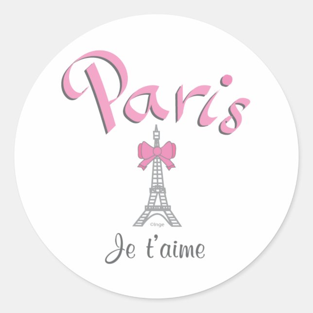 Pegatina Redonda París - Je t'aime (Te amo) (Anverso)