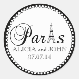 Pegatina Redonda Paris Wedding Favor Cake Box Pegatinas Nombre Fech