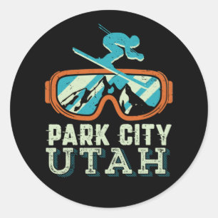 Pegatina Redonda Park City Utah Retro Esquí Snowboard