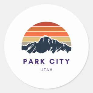 Pegatina Redonda Park City Utah Skowboard Hikers Utah Gif