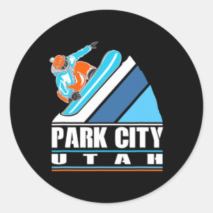 Pegatina Redonda Park City Utah - Vintage Snowboarder