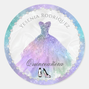 Pegatina Redonda Parkle de diamante irlandés Glam Quinceañera