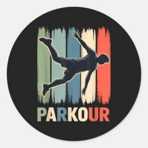 Pegatina Redonda Parkour, gimnasta urbano, traceur, corredor