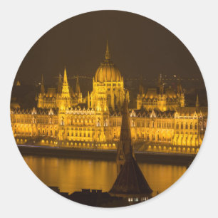 Pegatina Redonda Parlamento húngaro Budapest por noche