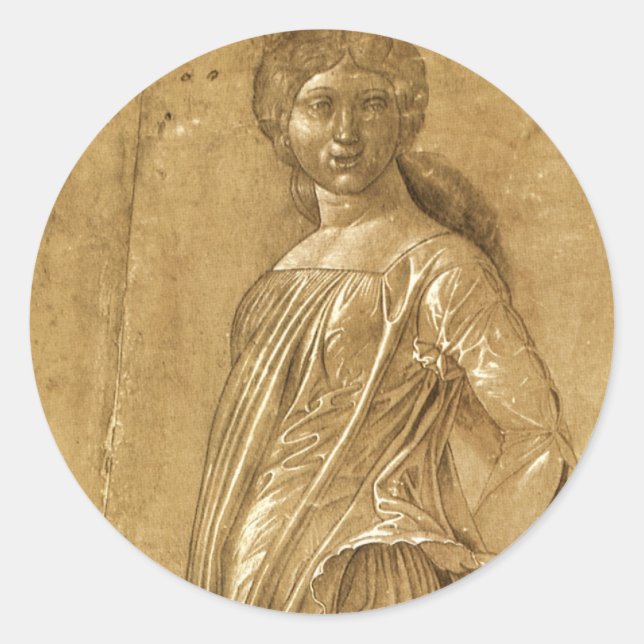 Pegatina Redonda Parnassus, Musa bailarina de Andrea Mantegna (Anverso)