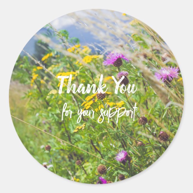 Pegatina Redonda Paro de flores silvestres de verano (Anverso)