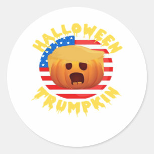 Pegatina Redonda Parodia de calabaza divertida de Trumpkin en Hallo