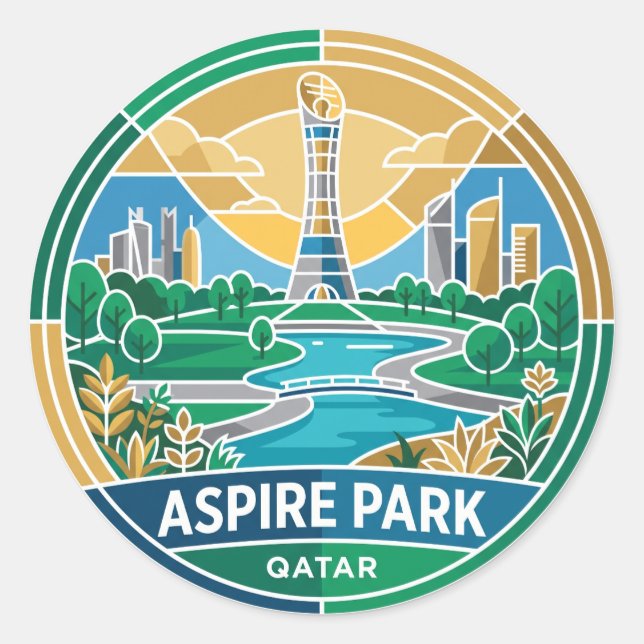 Pegatina Redonda Parque Aspire Qatar (Anverso)