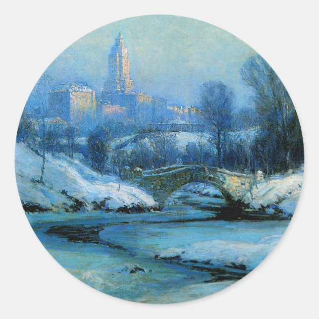 Pegatina Redonda Parque central en el invierno (Anverso)