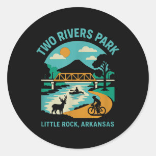 Pegatina Redonda Parque De Dos Ríos En Little Rock, Arkansas, Bridg