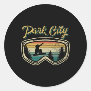 Pegatina Redonda Parque de Snowboard Ciudad Utah Goggles Big Ai