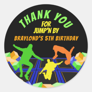 Pegatina Redonda Parque de Trampolines para Niños Gracias