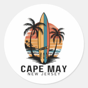 Pegatina Redonda Parque Estatal Cape May Point Nueva Jersey Surfing
