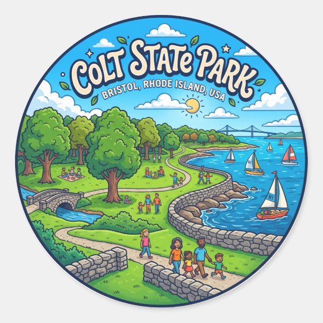 Pegatina Redonda Parque Estatal Colt EE. UU. (Anverso)