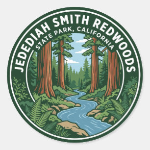 Pegatina Redonda Parque Estatal de Redwoods Jedediah Smith Californ