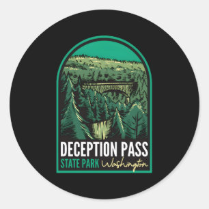 Pegatina Redonda Parque Estatal Deception Pass Washington