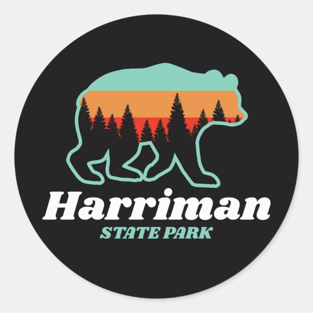 Pegatina Redonda Parque estatal Harriman Idaho ID Bear Retro (Anverso)