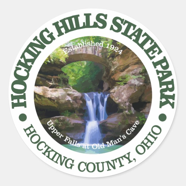 Pegatina Redonda Parque estatal Hocking Hills (Anverso)