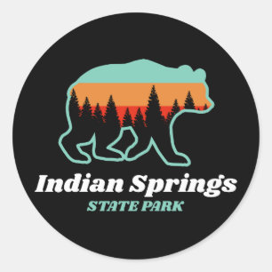 Pegatina Redonda Parque Estatal Indian Springs Georgia Bear Retro